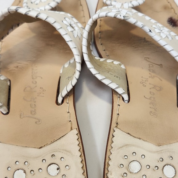 Jack Rogers Womens Hampton Thong Slip On Sandals Size 7 M Tan Cream Leather - Picture 6 of 9